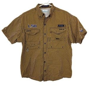 Columbia PFG Super Bonehead Fishing Shirt LSU Tigers Plaid Mens Sz S Gold Purple